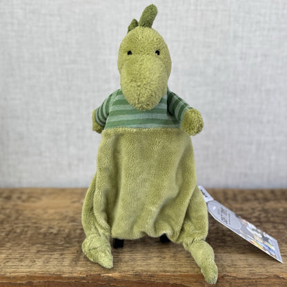 Jellycat Green Stripey Dino Soother- Dino Doudou Comforter Retired 8"