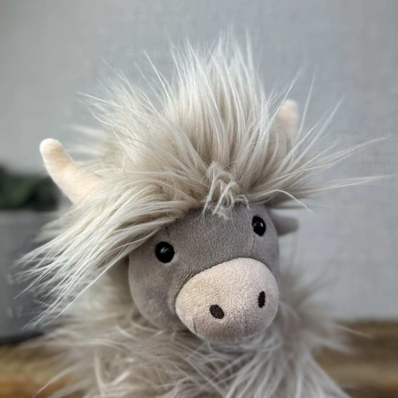 Jellycat Gamboldown Cow Grey/beige Fluffy Beanie Cow Small Retired 8”
