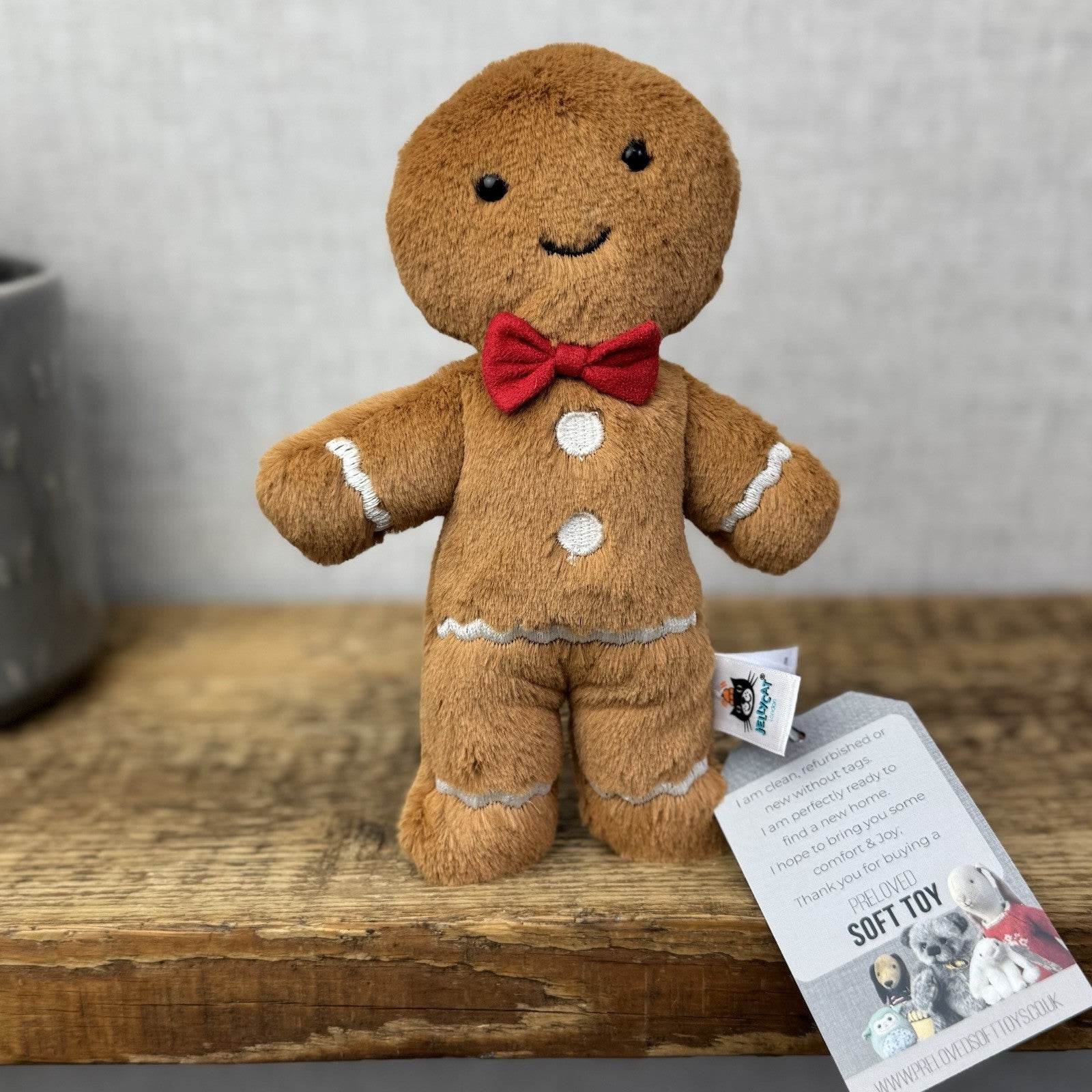 Jellycat Small Jolly Gingerbread Fred - Older Style Red Bow Gingerbread Plush 9"