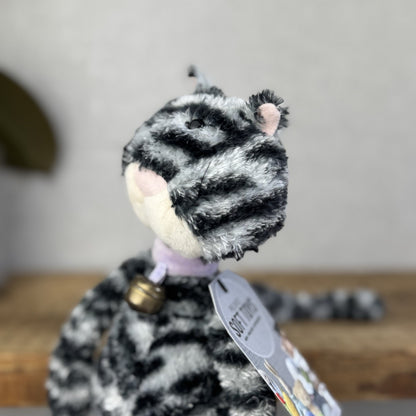 Jellycat Miaow Bella Expresso Cat - Grey/Black Striped Cat Collar With Bell 12"