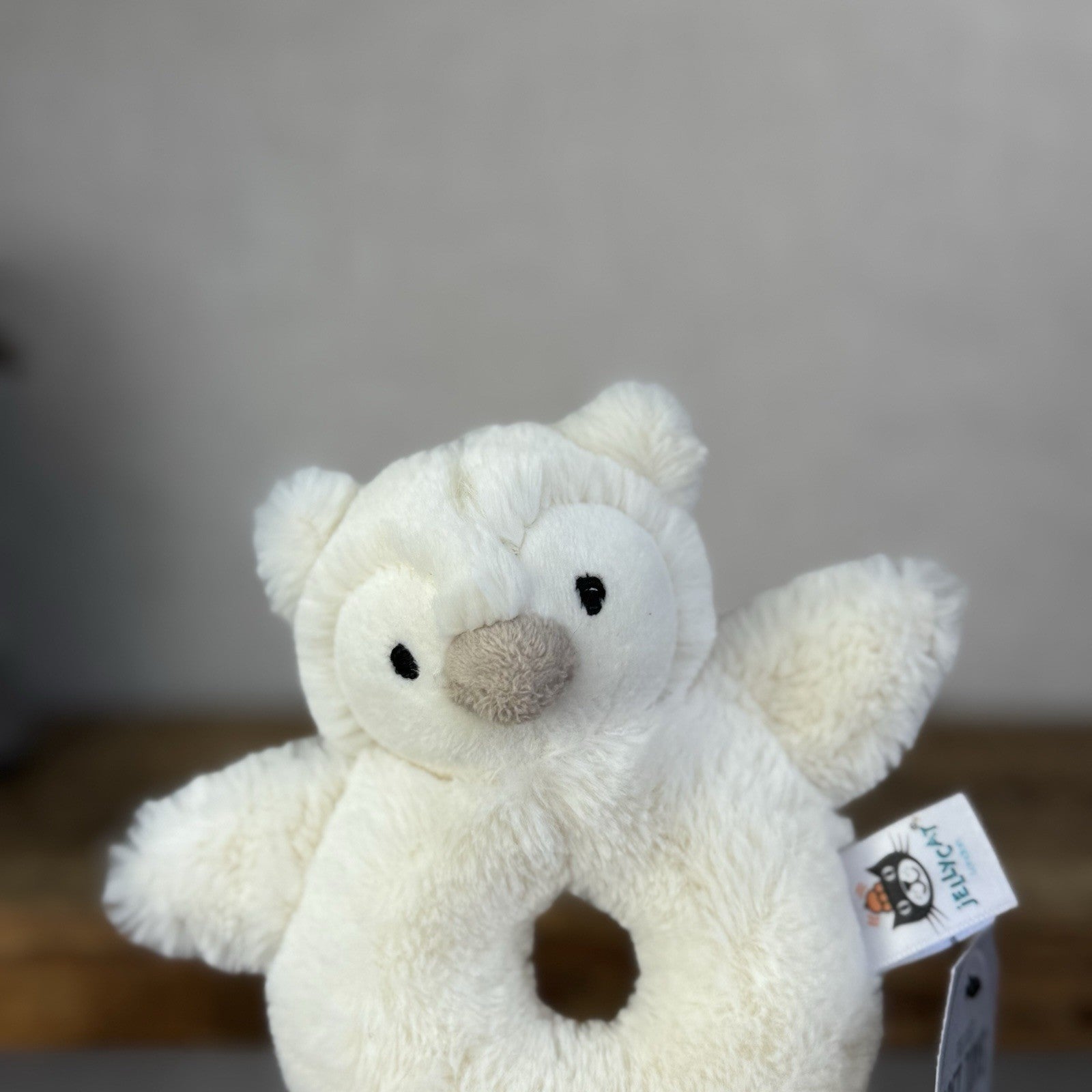 Jellycat Snowy Owl Rattle Ring - White Owl Rattle Grabber Plush Retired 
