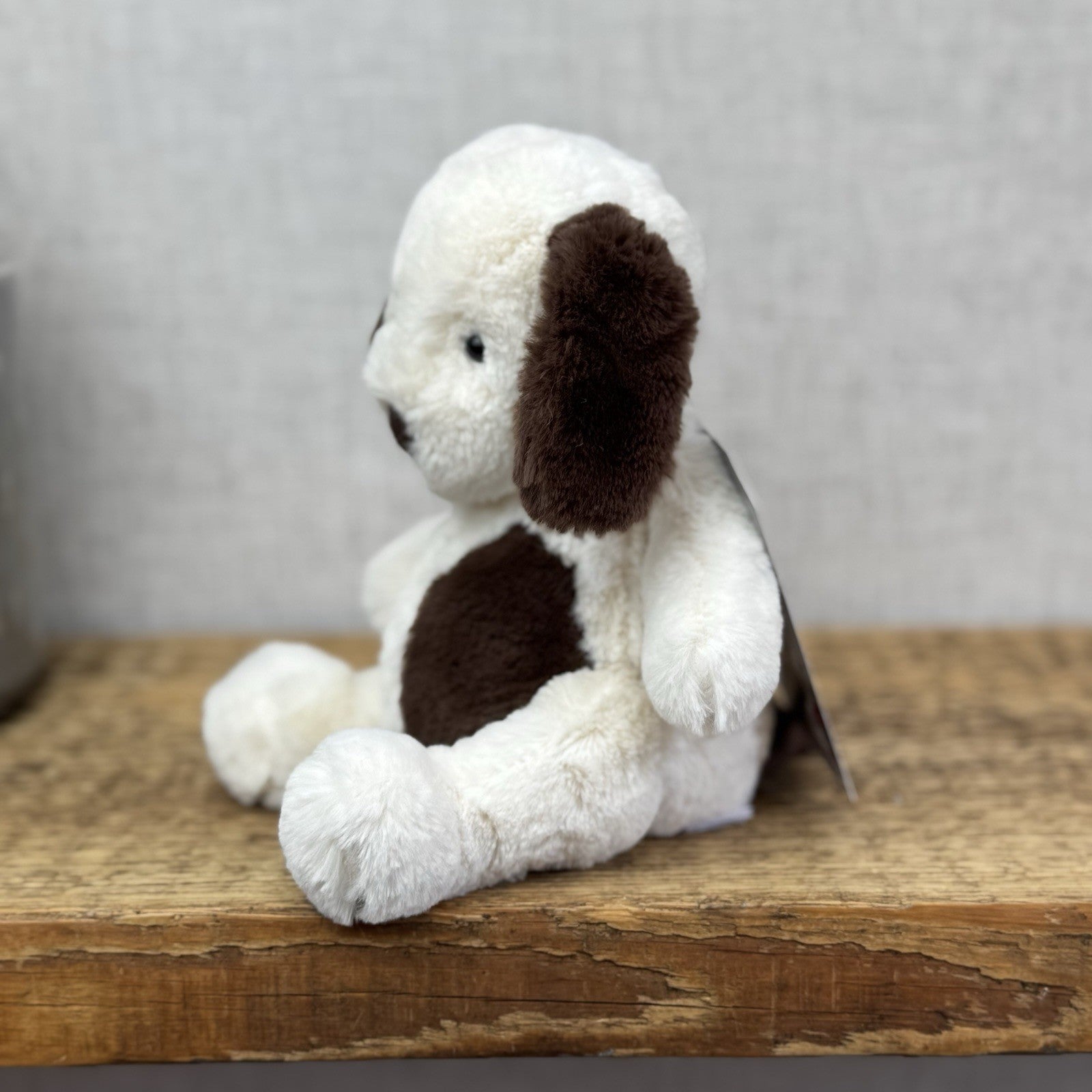 Jellycat Small Puffles Dog -Super Soft White & Brown Retired Puppy Beanie 8”