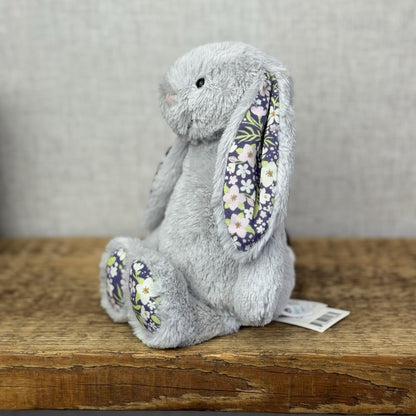 Jellycat Small Blossom Silver Bunny "Bloom" BNWT Purple Floral Ears Grey Bunny