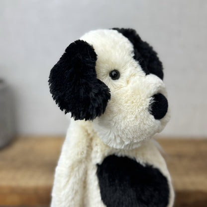 Jellycat Bashful Black & Cream Puppy Dog - Medium Beanie Dog Retired Plush 12”