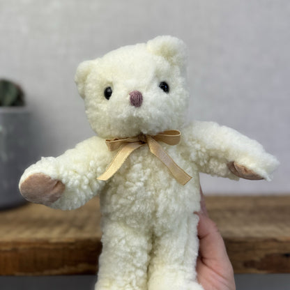Vintage Mothercare Bear 1990 - Fleecy Off White Bear Gold Bow Suede Paws 8”