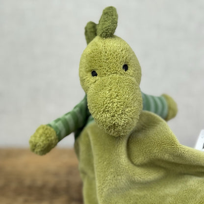 Jellycat Green Stripey Dino Soother- Dino Doudou Comforter Retired 8"