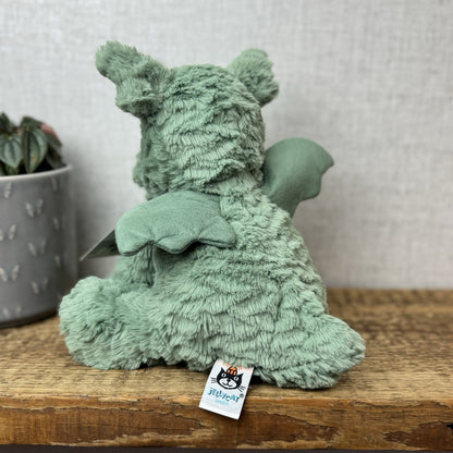 Jellycat Fuddlewuddle Dragon - Green/sage Dragon Textured Beanie Soft Toy 9"