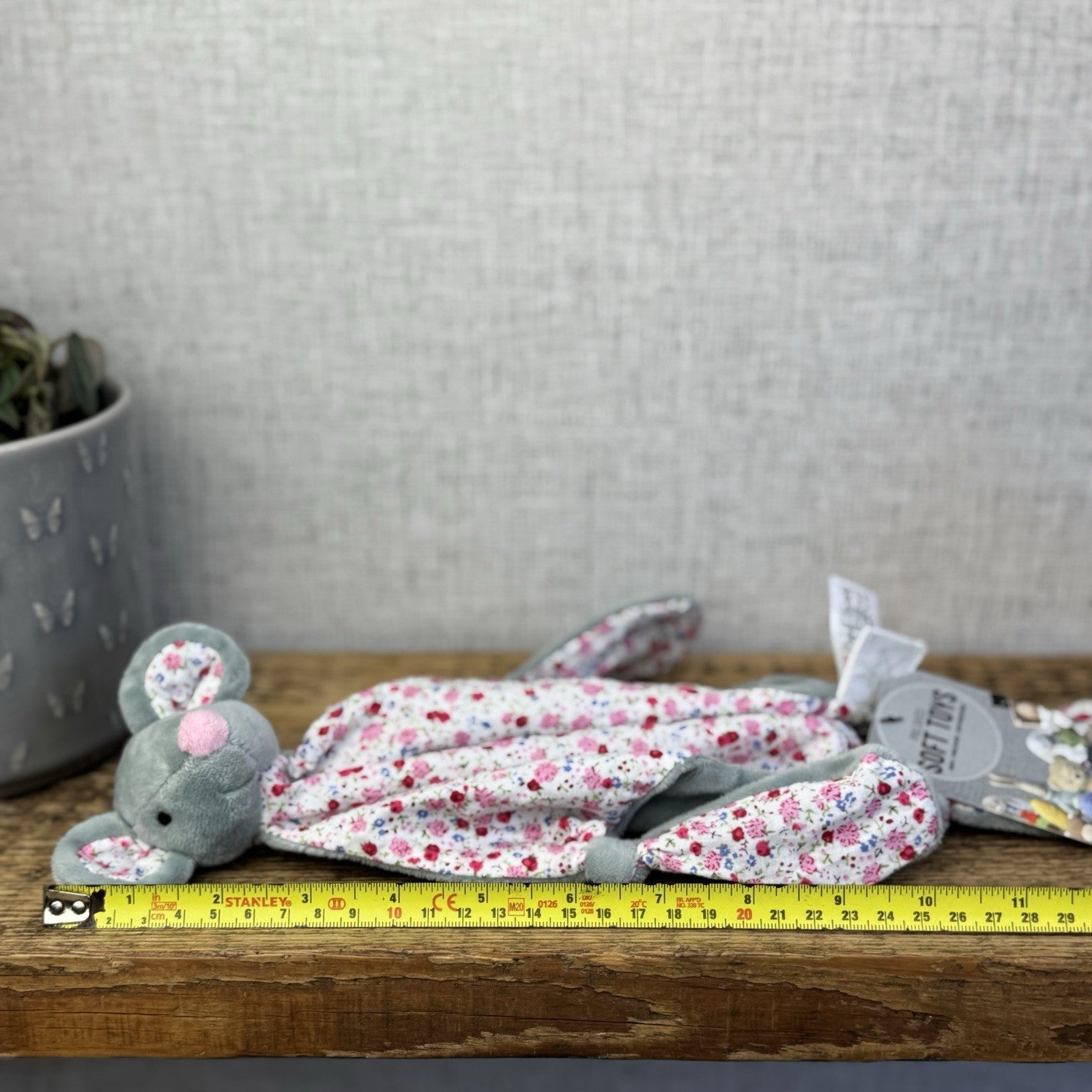 JoJo Maman Bebe Grey Mouse Comforter - Pink/Grey Mouse Comfort Tag Blanket NWOT 