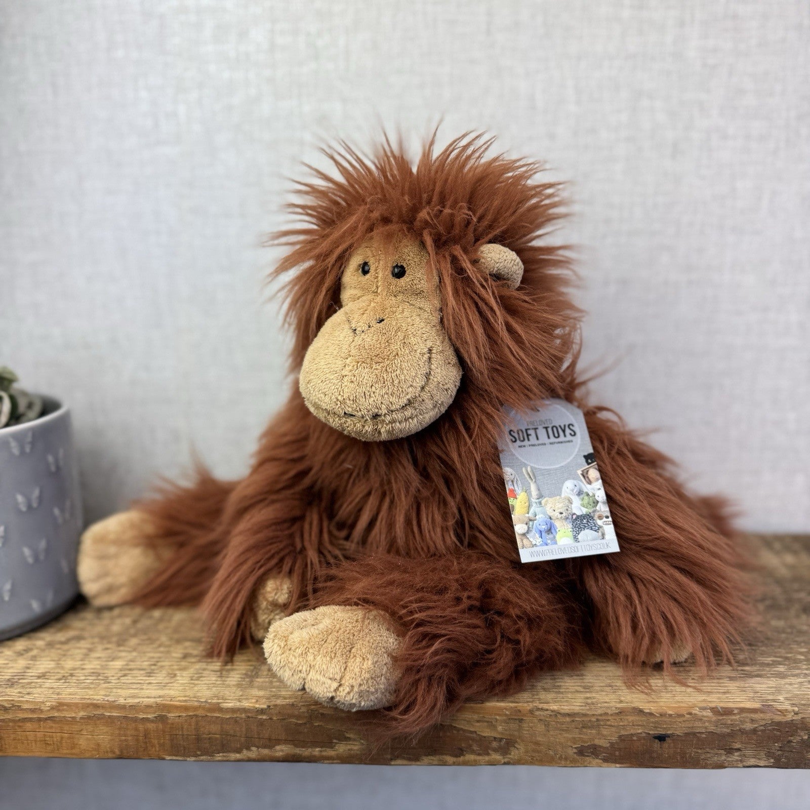 Jellycat Medium Max Monkey - Fluffy Long Hair Monkey Plush Beanie Retired 16"