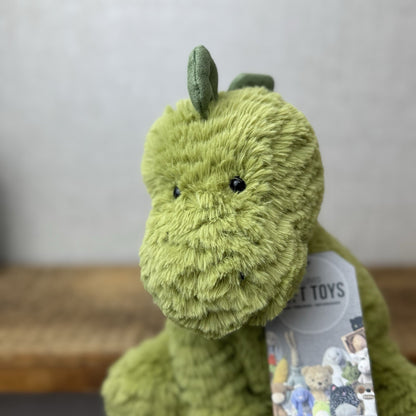 Jellycat Medium Fuddlewuddle Dinosaur - Green Sitting Textured Dinosaur Soft Toy