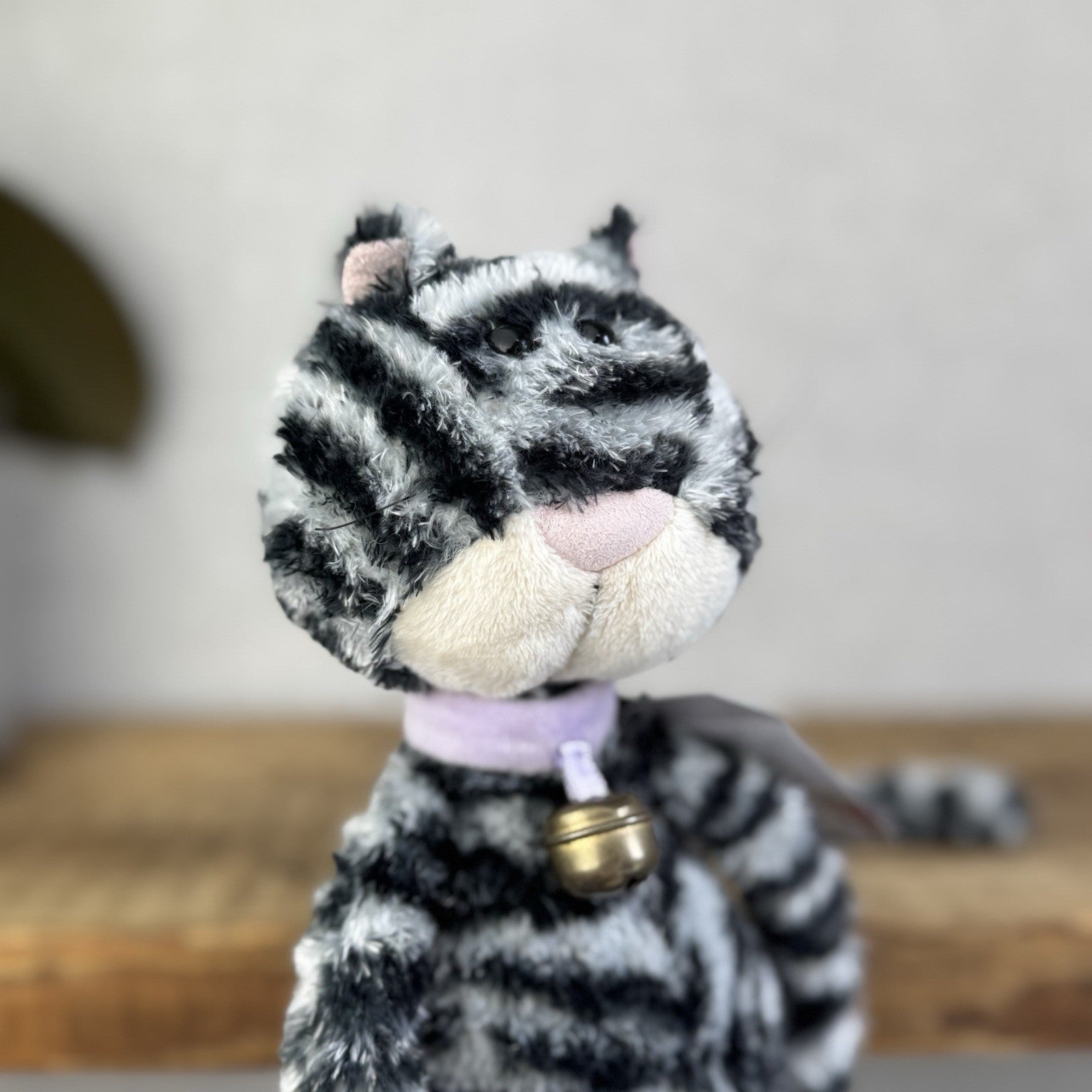 Jellycat Miaow Bella Expresso Cat - Grey/Black Striped Cat Collar With Bell 12"