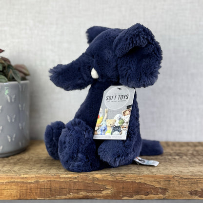 Jellycat Medium Bashful Navy Blue Elephant - Medium Blue With Tusks 12”