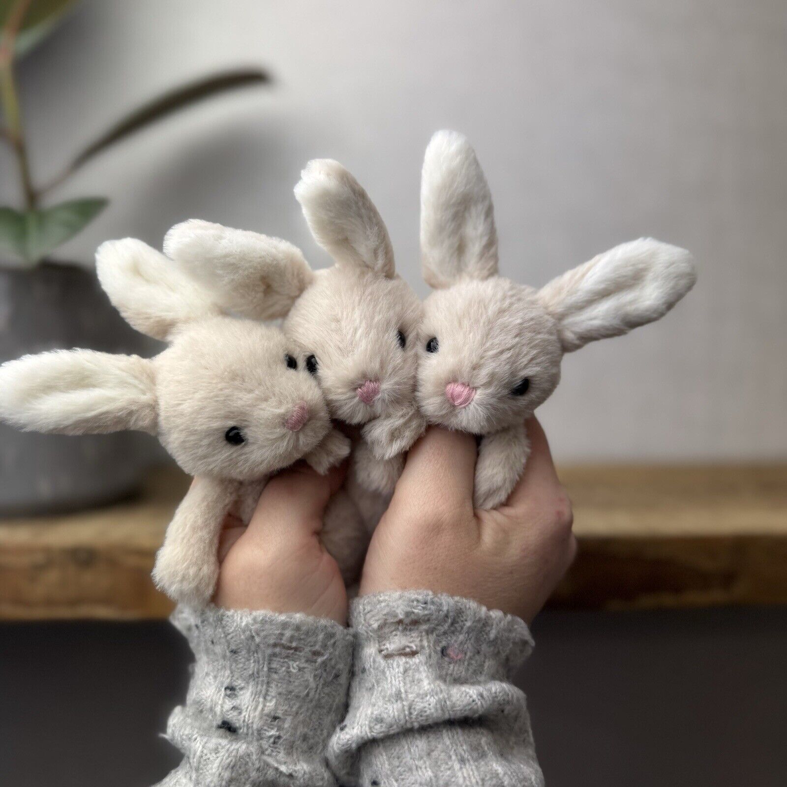 Jellycat Oatmeal Fluffy Bunny - Mini Bunny - Tiny Fluffy Bunny 5” Pocket Pal (1)