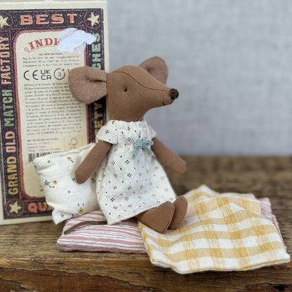Maileg Big Sister Mouse In Matchbow - Retired Mouse In Nightie Brown Mouse 