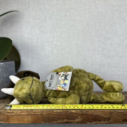Jellycat Trevor Triceratops - Mottled Mix Green Dinosaur Beanie Plush Toy 12"
