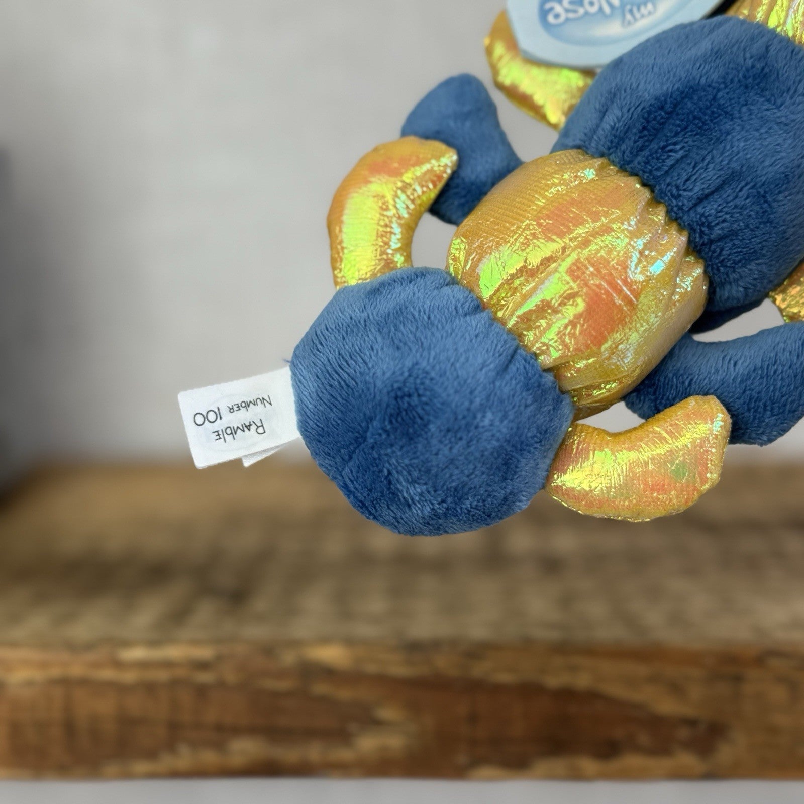 Blue Nose Friends Ramble #100 - Mini Blue/Yellow Striped Centipede Soft Toy 5"