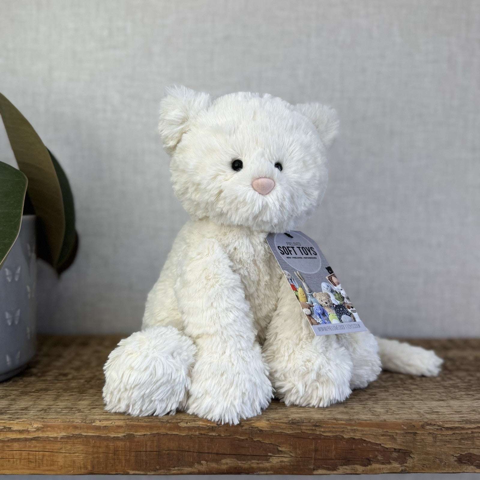 Jellycat Medium Fuddlewuddle Kitty - White Textured Sitting Cat Beanie Plush 8”