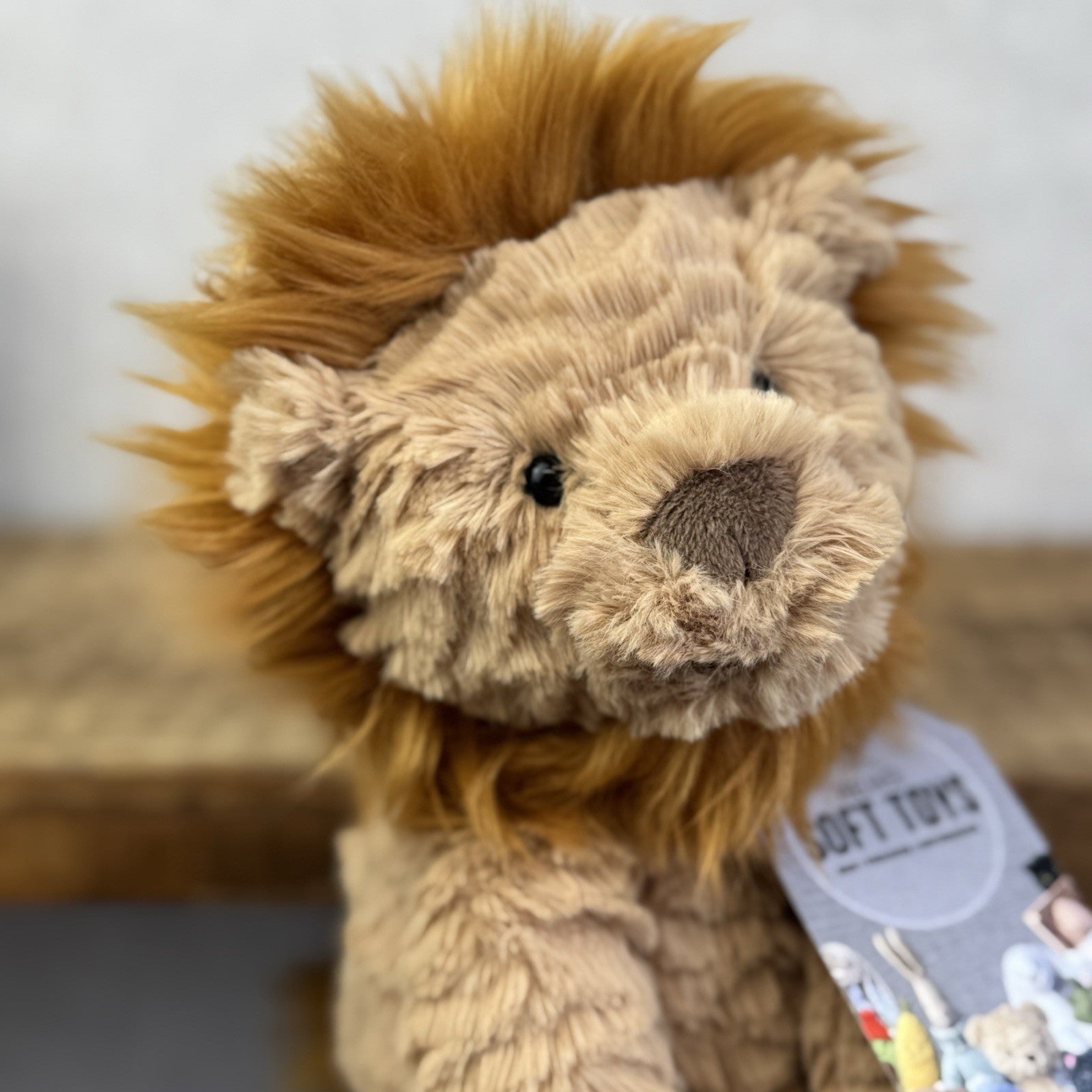 Jellycat Medium Fuddlewuddle Lion - Textured Sitting Lion Beanie Soft Toy 9”