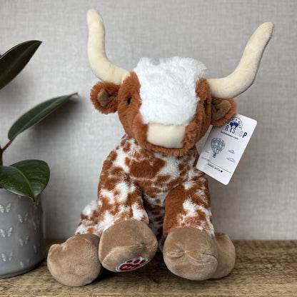 Build-a-Bear Highland Cow - Long Horn Cow Tan/Spot Plush Medium New 12"