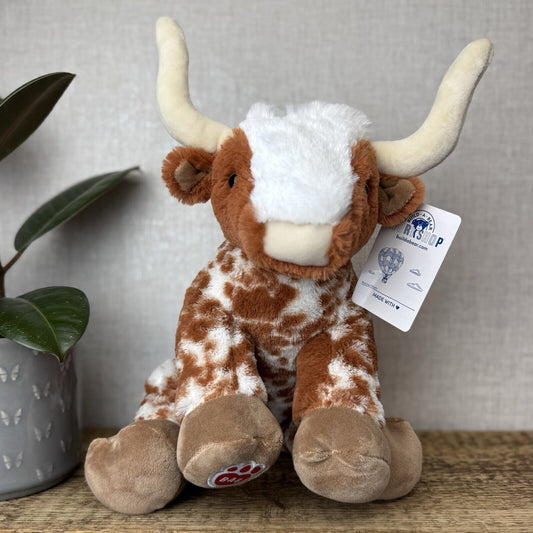 Build-a-Bear Highland Cow - Long Horn Cow Tan/Spot Plush Medium New 12"