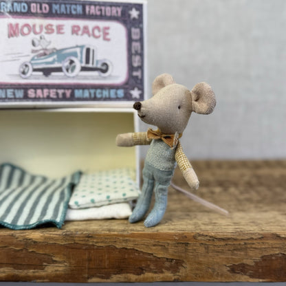 Maileg Little Brother In Matchbox - Retired 2019 - Little Brother With Bow & Bed