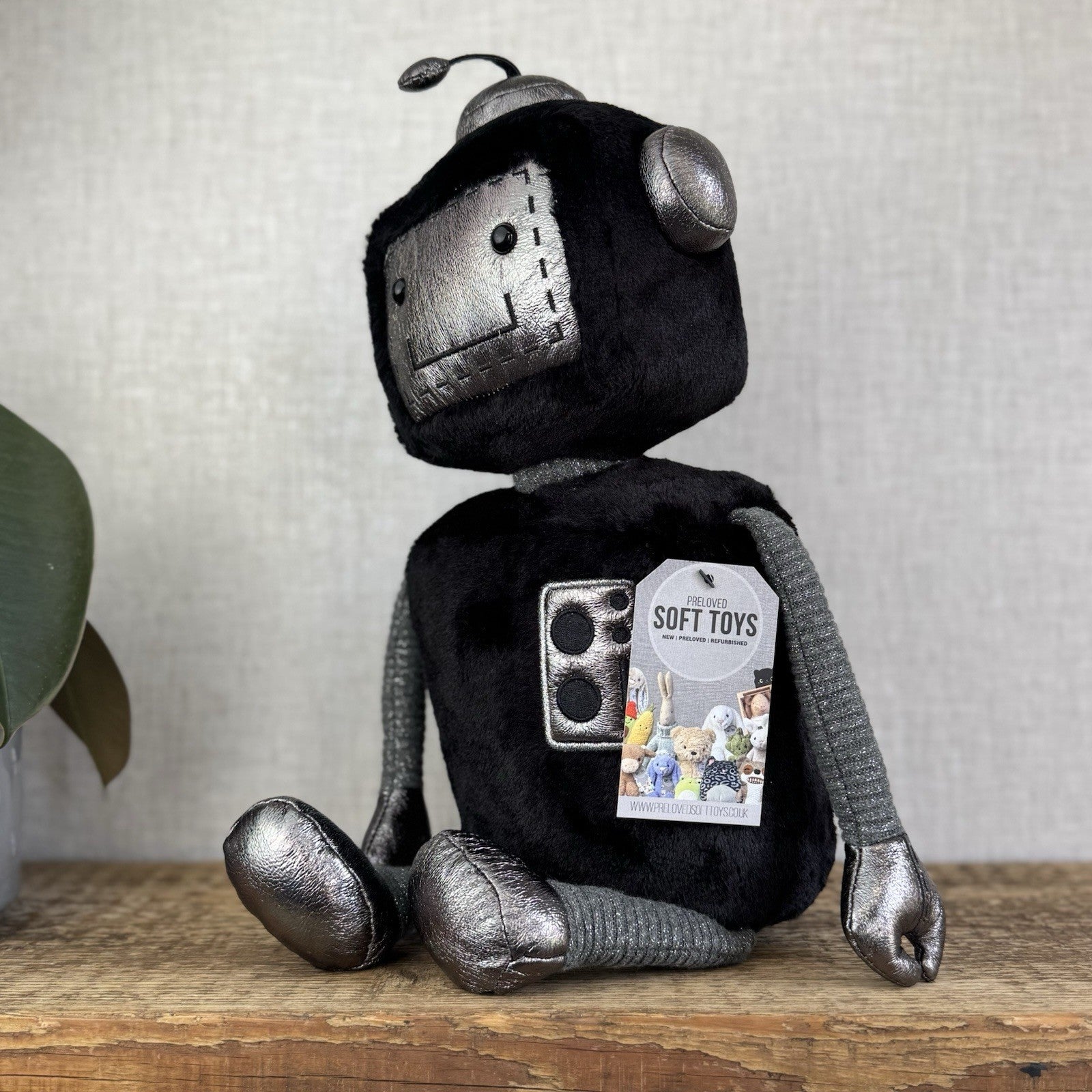 Jellycat Big JellyBot - Black Robot Beanie Soft Rare & Retired Larger Size 16”