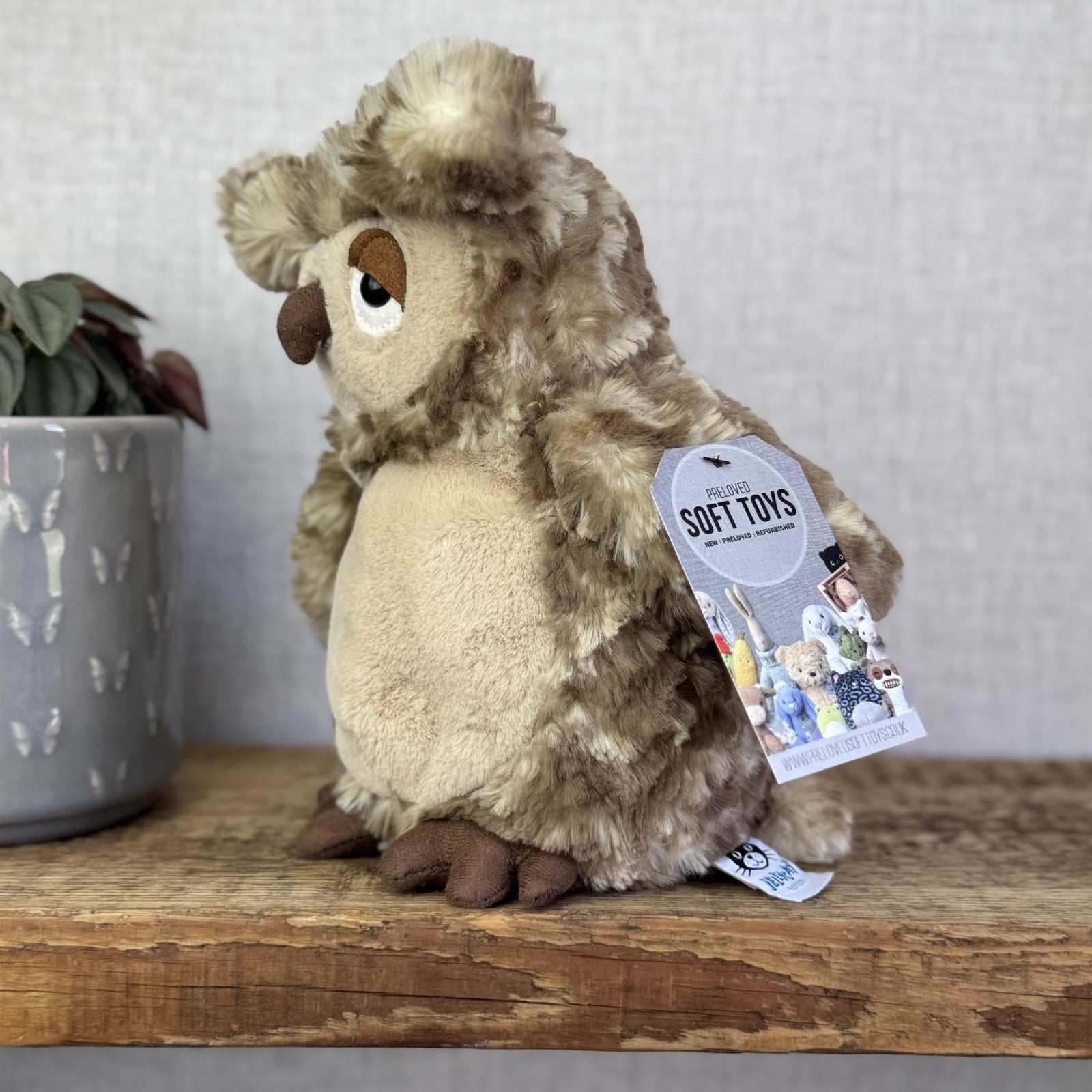 Jellycat Oberon Owl - Beige Brown Owl Beanie Plush Toy Retired Bird 9"