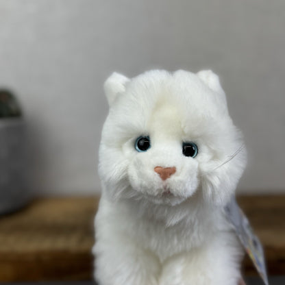 Animal Alley Realistic White Fluffy Cat - Fluffy Beanie Mini Cat Soft Toy 8"