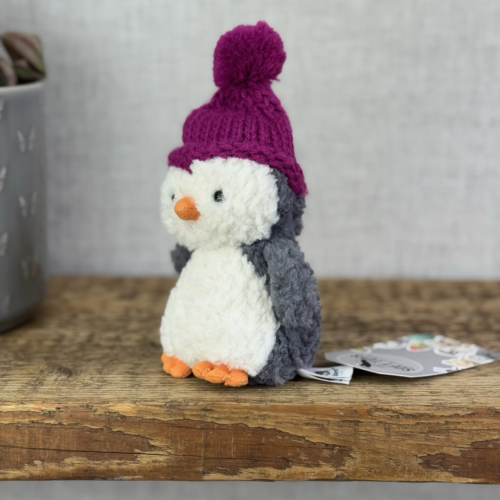 Jellycat Wee Penguin In Purple Bobble Hat - Mini Penguin Plush Winter 6” (#2)