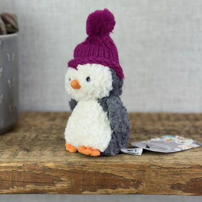 Jellycat Wee Penguin In Purple Bobble Hat - Mini Penguin Plush Winter 6” (#2)
