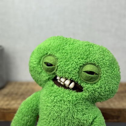 Fuggler Squidge Snuggler Bright Green Funny Ugly Monster Soft Toy Retired 