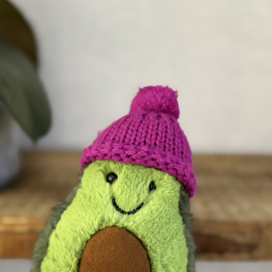 Jellycat Fuscia Cozi Amuseable Avocado - Purple Bobble Hat Plush Soft Toy New 6”