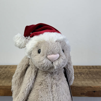 Jellycat Bashful Christmas Bunny - Beige Bashful Bunny With Christmas Hat 12"