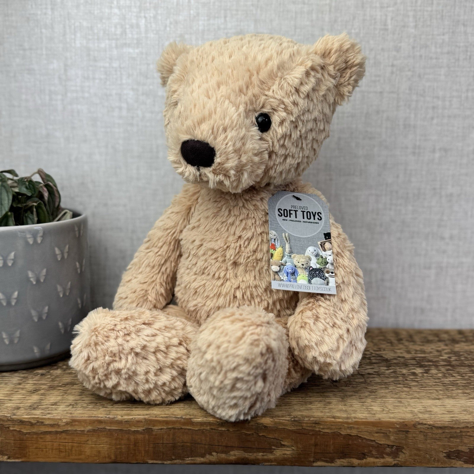 Jellycat Medium Finley Bear - Beige Textured Beanie Soft Toy Bear Retired 16"