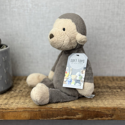 Jellycat Hushbie Monkey - Light Brown Retired Monkey Soft Toy Beanie 12"