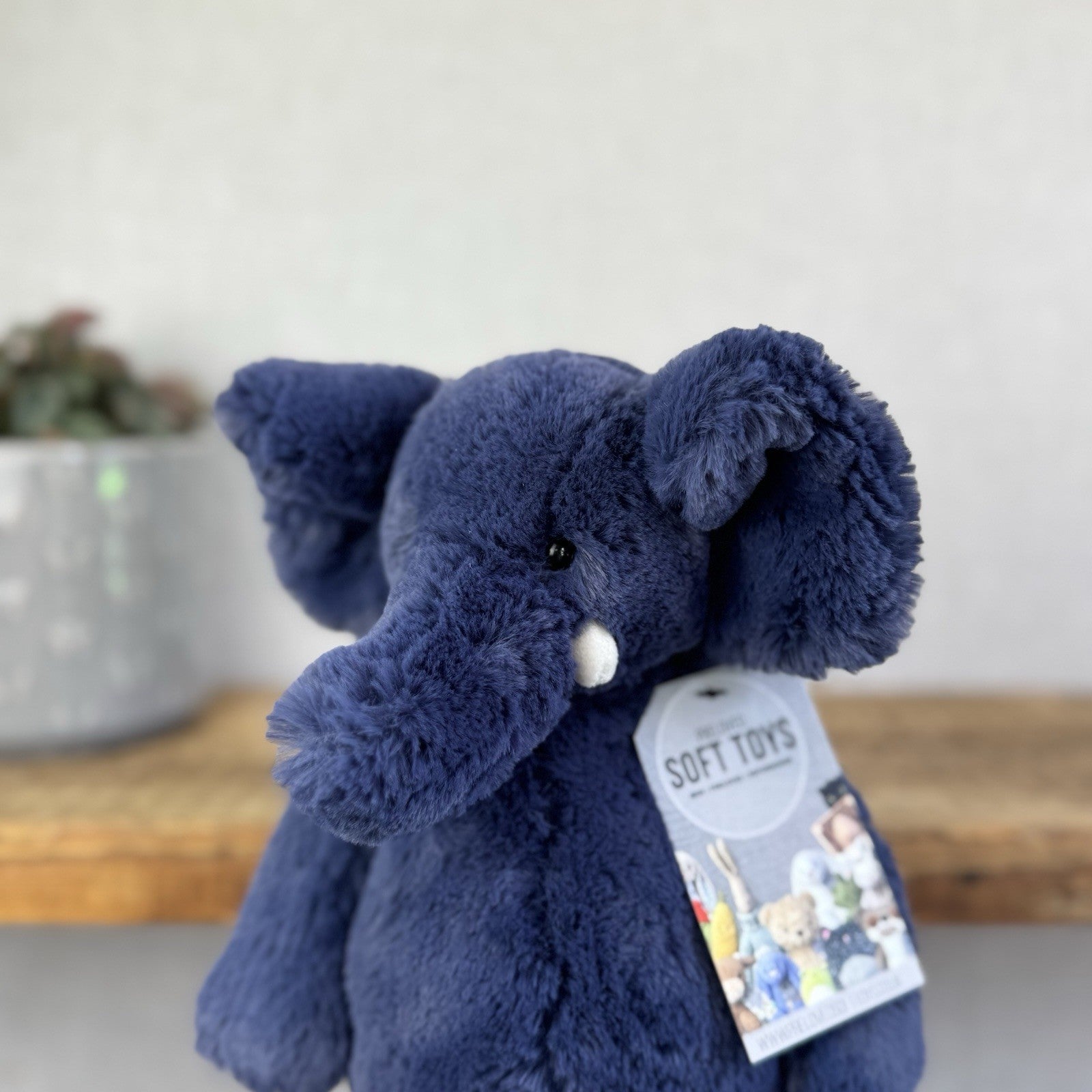 Jellycat Medium Bashful Navy Blue Elephant - Medium Blue With Tusks 12”