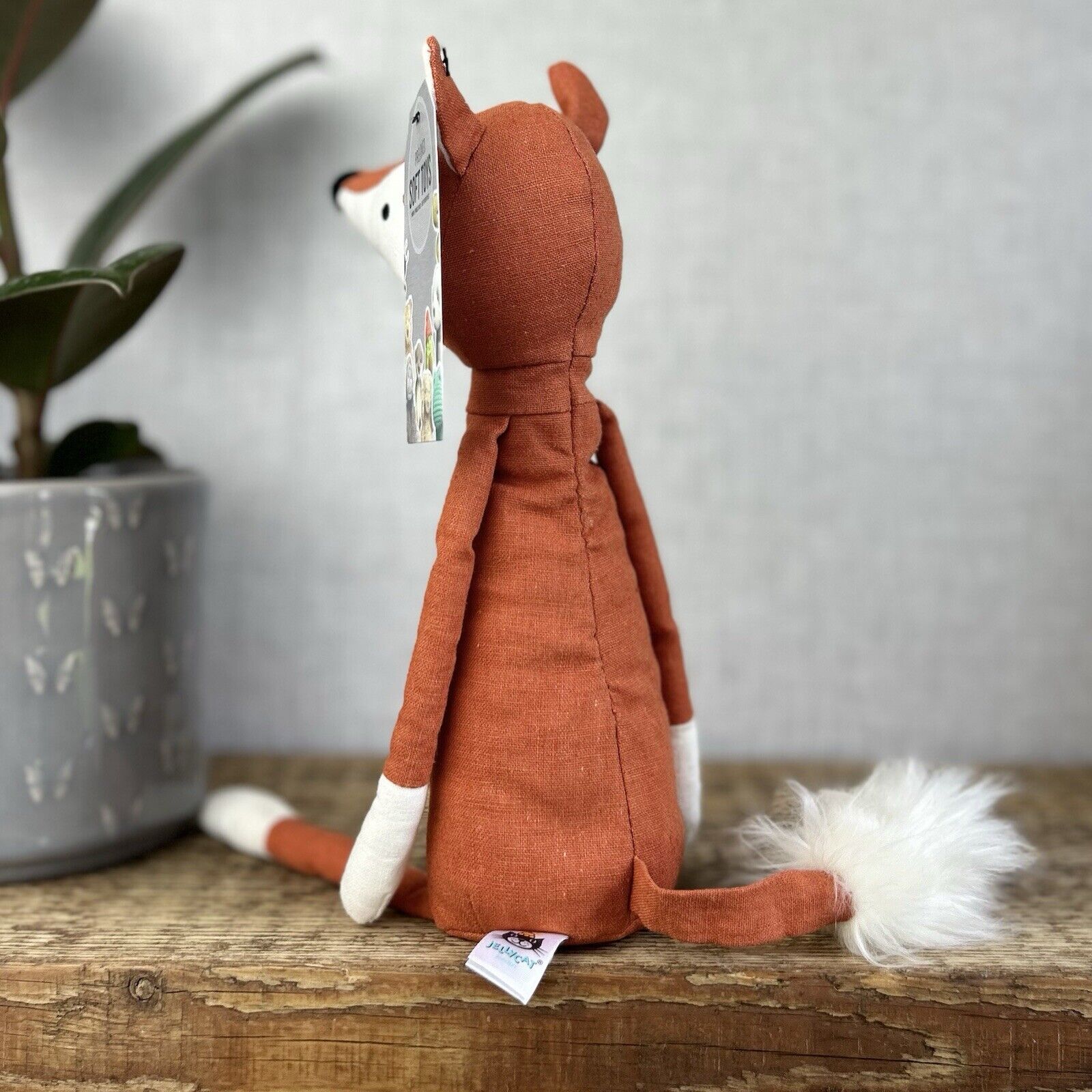 Jellycat Skandoodle Fox - Linen Fox Soft Toy Beanie Botton - Scandi Style 14"