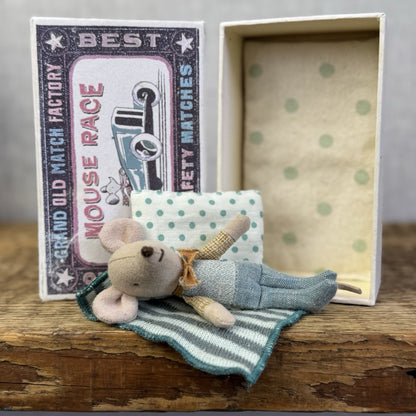 Maileg Little Brother In Matchbox - Retired 2019 - Little Brother With Bow & Bed
