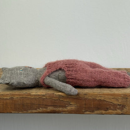 Maileg Chaton Kitten Grey - Grey Linen Cat Rouge Crochet Dungarees NWOT