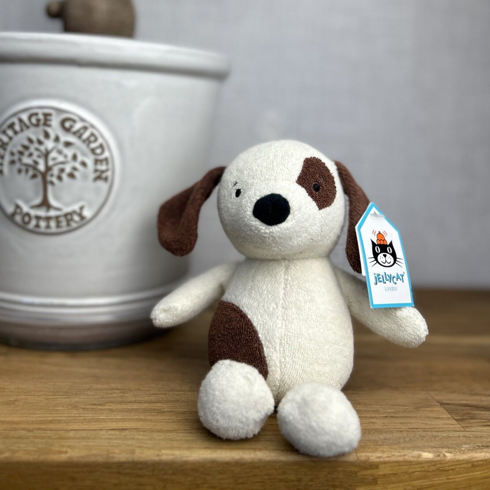 Jellycat Rumpus Puppy Dog Rattle Comforter Soft Brown Cream Plush Beanie - NEW