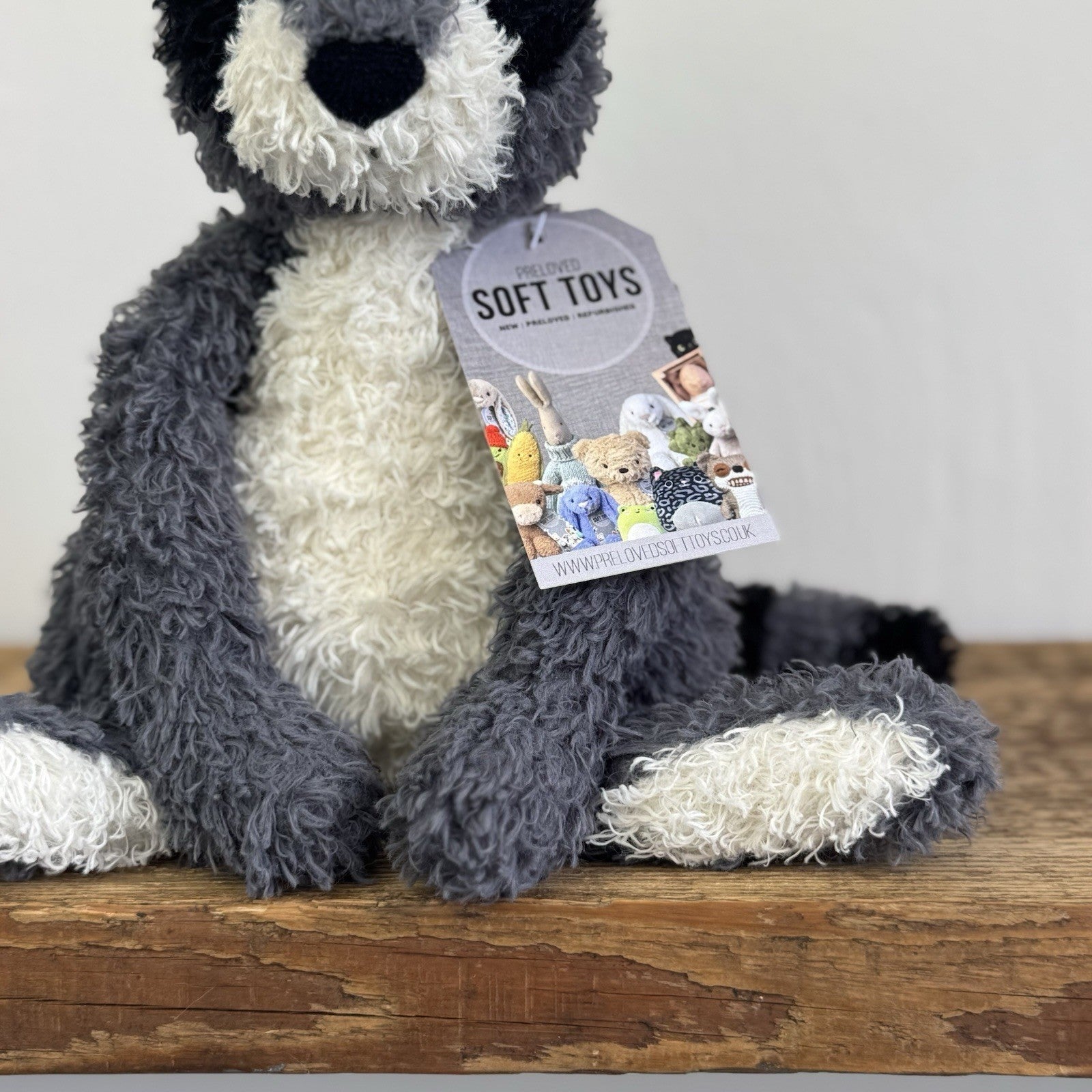Jellycat Rafferty Raccoon - Sitting Grey Soft Toy Wild Animal Curly Haired 11"