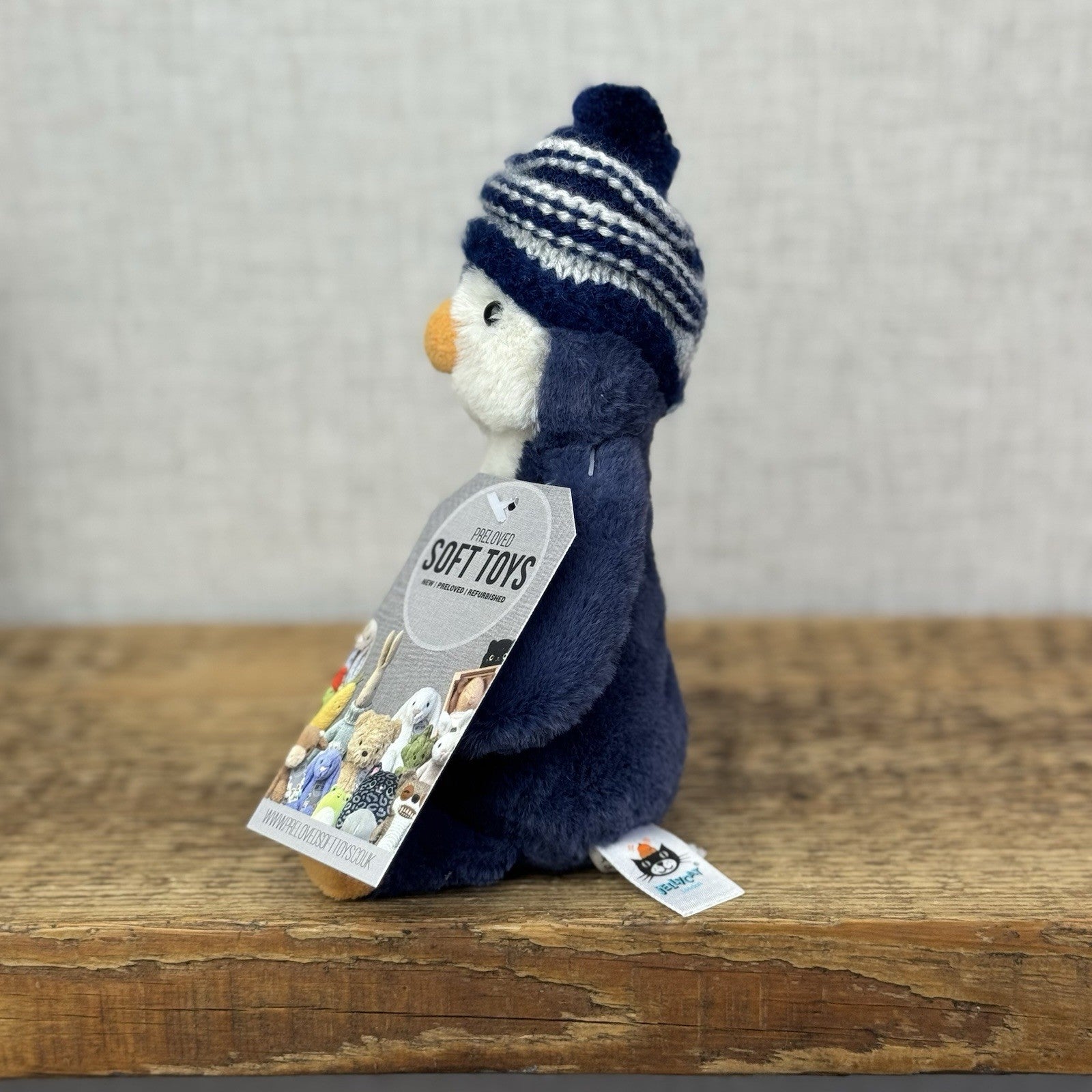 Jellycat Small Bashful Navy Bobble Hat Penguin - Blue Penguin Stripe Hat 8”