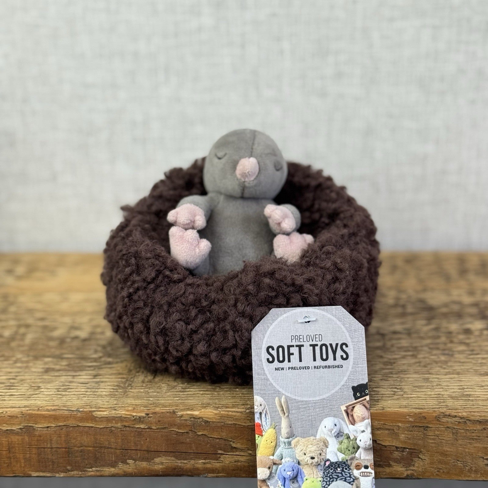 Jellycat Hibernating Mole- Baby Sleeping Mole & Nest Soft Toy Plush Cute NWOT 5”