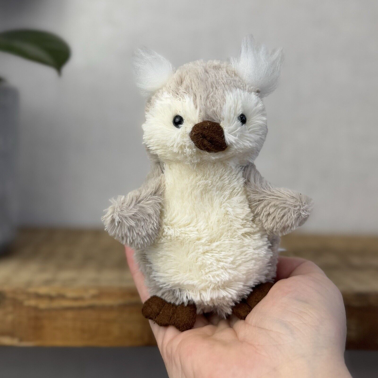 Jellycat Tiny Peanut Owl - Tiny Grey Fluffy Owl Jellycat - Soft Plush Beanie 4"