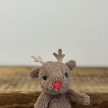 Jellycat Fluffy Reindeer - Tiny Brown Mini Reindeer Beanie Soft Toy 4" Rare