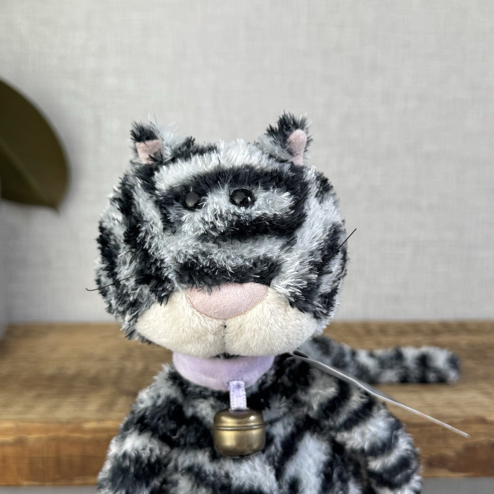 Jellycat Miaow Bella Expresso Cat - Grey/Black Striped Cat Collar With Bell 12"