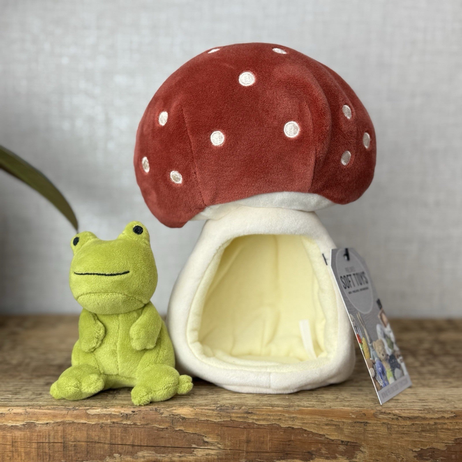 Jellycat Forest Fauna Mushroom Frog - Toadstool House Mini Frog Beanie Plush 8"
