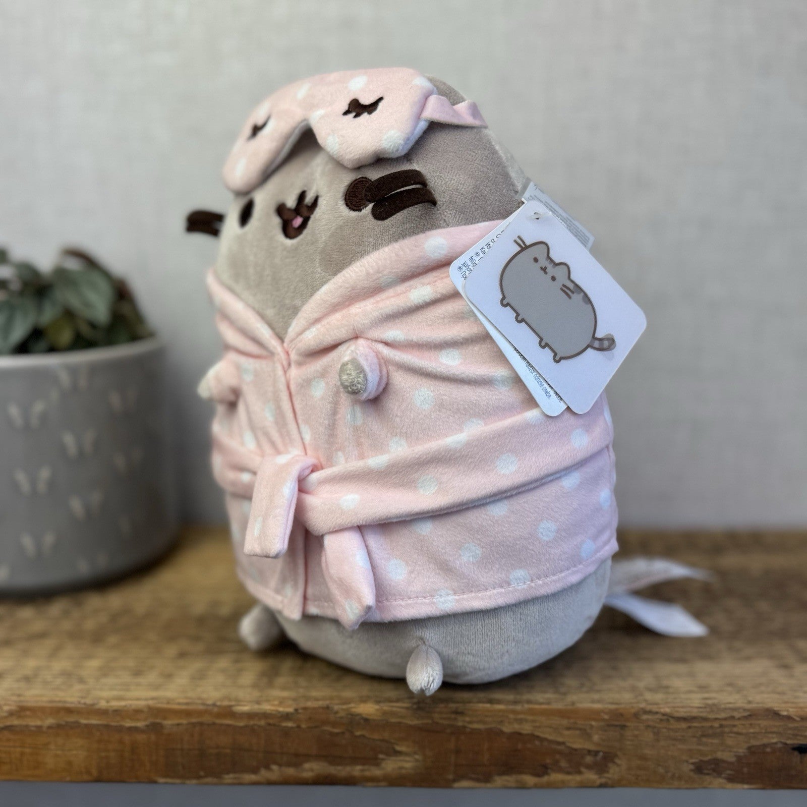 Gund Pusheen Cat - Sleepover Cat PJ Pink Spotty Dressing Gown With Tags 10"