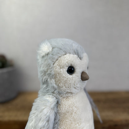 Jellycat Medium Bashful Owl Chick - Birch Grey Colouring Owl Soft Toy Medium 9"