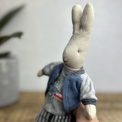 Maileg Mini Rabbit Boy With Clothing - Retired Rabbit Boy Collectible - Star Top